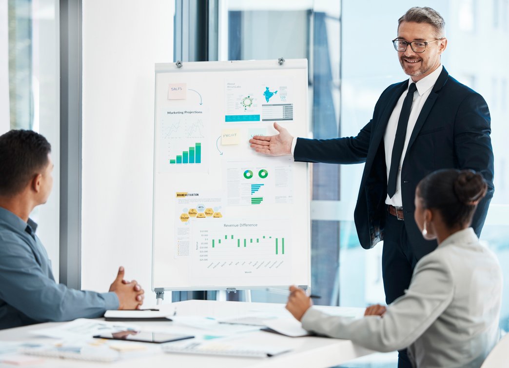 Business consultant presenting growth strategy in Mahopac NY